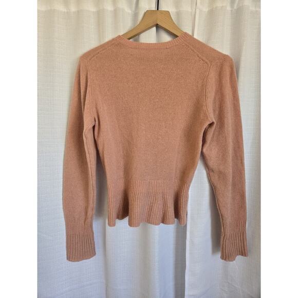 FRAME Womens XS Cashmere Peplum Cinched Ruffle Hem Sweater Pink Crewneck Preppy - Picture 3 of 7